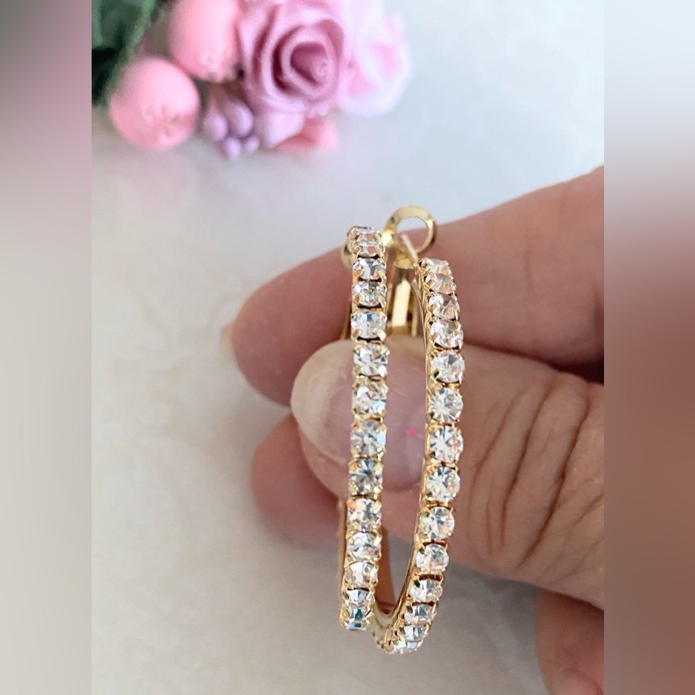 Gold Crystal Hoop Earrings - Elegant Women's Jewelry